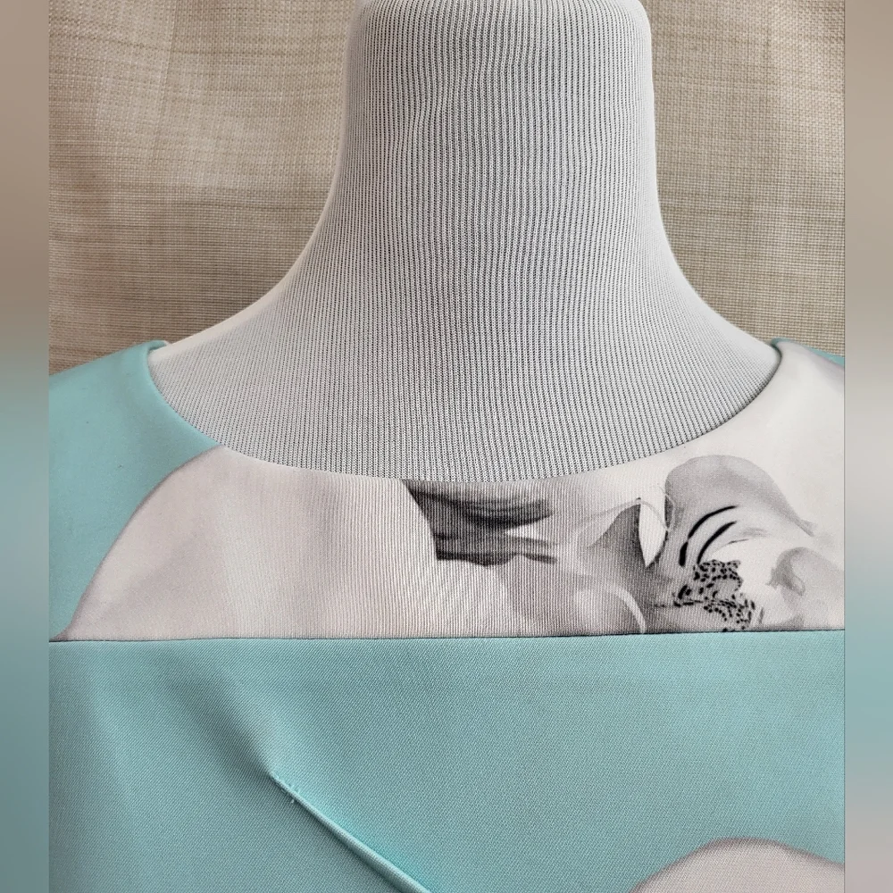 Calvin Klein Midi Sheath Dress Robin Egg Blue White Floral Church Career Size 12 - Picture 8 of 12